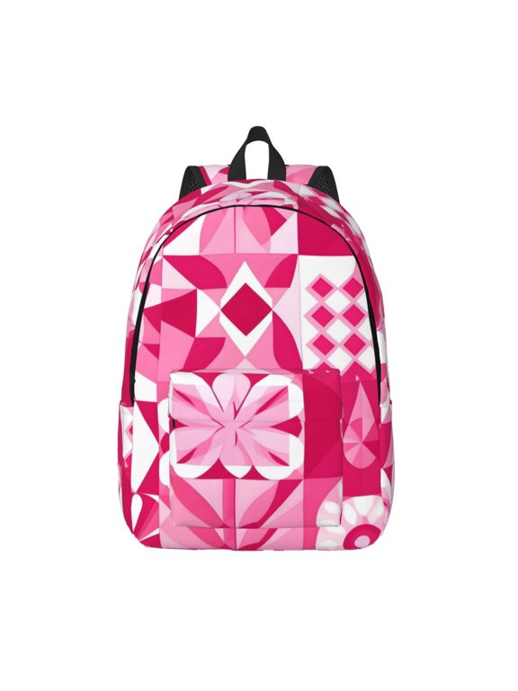 Casual Canvas Backpack Without Interlayer Large Capacity Stick Bag Design For Outdoor Shopping Office Outdoor Sports Hotpink Geometric Patterns_1 Small