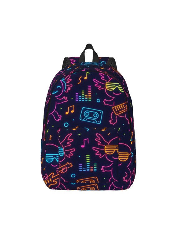 Casual Canvas Backpack Without Interlayer Large Capacity Stick Bag Design For Outdoor Shopping Office Outdoor Sports Neon Party Axolotls - 80s Synthwave Small