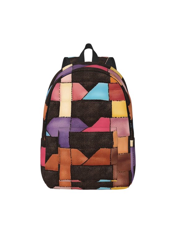 Casual Canvas Backpack Without Interlayer Large Capacity Stick Bag Design For Outdoor Shopping Office Outdoor Sports Saddlebrown Colorful Houndstooth Hand-Drawn Sketch_2 Small