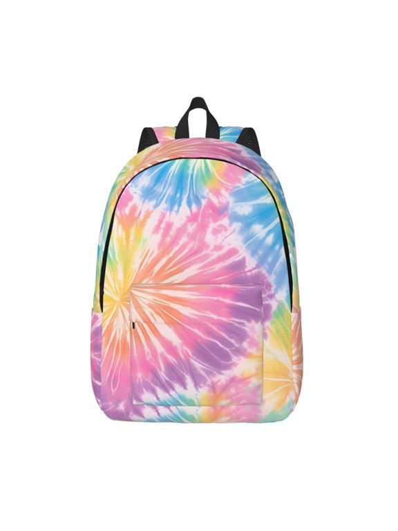 Casual Canvas Backpack Without Interlayer Large Capacity Stick Bag Design For Outdoor Shopping Office Outdoor Sports Tie-Dye Pattern Rainbow Colors Tie-Dye Background_2 Small