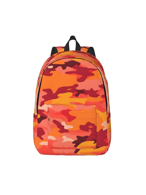 Casual Canvas Backpack Without Interlayer Large Capacity Stick Bag Design For Outdoor Shopping Office Outdoor Sports Vector Camouflage Pattern Orange Red_1 Small