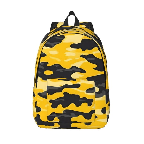 Casual Canvas Backpack Without Interlayer Large Capacity Stick Bag Design For Outdoor Shopping Office Outdoor Sports Vector Camouflage Pattern Yellow_3 Small