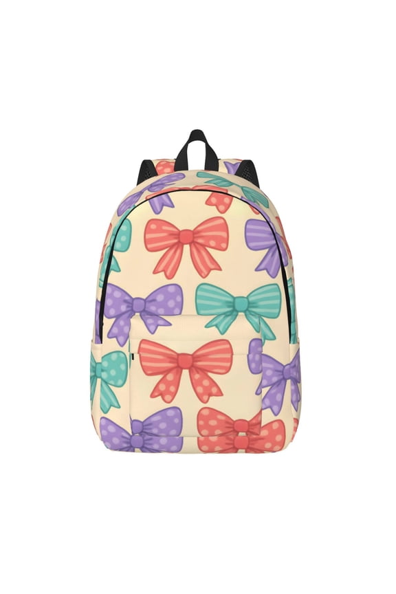 Casual Canvas Backpack Without Interlayer Large Capacity Stick Bag Design For Outdoor Shopping Office Outdoor Sports Whimsical Polka Dot And Striped Ribbon Bow Pattern Small