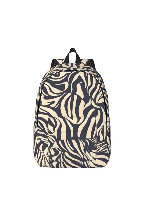 Casual Canvas Backpack Without Interlayer Large Capacity Stick Bag Design For Outdoor Shopping Office Outdoor Sports Zebra Skin Print Style Navy_4 Small