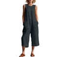 thumbnail image 1 of Casual Capri Jumpsuits for Women Sleeveless Button down Tank Rompers Crew Neck Wide Leg Jumper with Pockets Dark Gray, S, 1 of 6