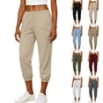 thumbnail image 1 of Casual Capri Pants for Women Summer Lightweight Drawstring Elastic Waist Pants with Pockets by Yigetop Beige 2XL, 1 of 7
