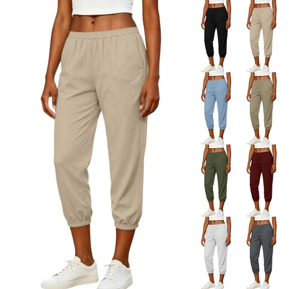Casual Capri Pants for Women Summer Lightweight Drawstring Elastic Waist Pants with Pockets by Yigetop Blackish Green S