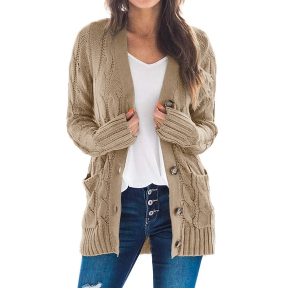 Casual Cardigan For Women Solid Color Twist Button Cardigan Sweater