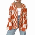 thumbnail image 1 of Casual Cardigan Sweater for Women Fall Long Sleeve Chunky Knit Sweaters Checkered Outwear Coat Chocolate Color L, 1 of 8
