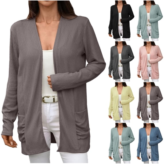 Casual Cardigans for Women Long Sleeved Solid Color Loose Fitting Cardigan with Pockets for Daily Wear