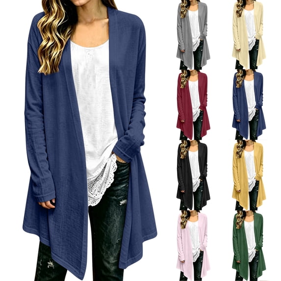 Casual Cardigans for Women Solid Linen-cotton Long Sleeve Cardigans for Daily Wear