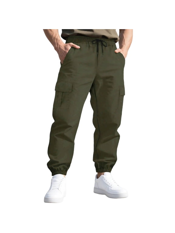 Casual Cargo Joggers Pants for Men Outdoor Quick Dry Hiking Pant Elastic Waist Drawstring Stretch Tapered Sweatpants