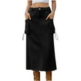 thumbnail image 1 of Casual Cargo Long Skirts for Women Mid Waist Solid Color Drawstring Maxi Skirt 90s Girls Vintage Harajuku Streetwear, 1 of 5