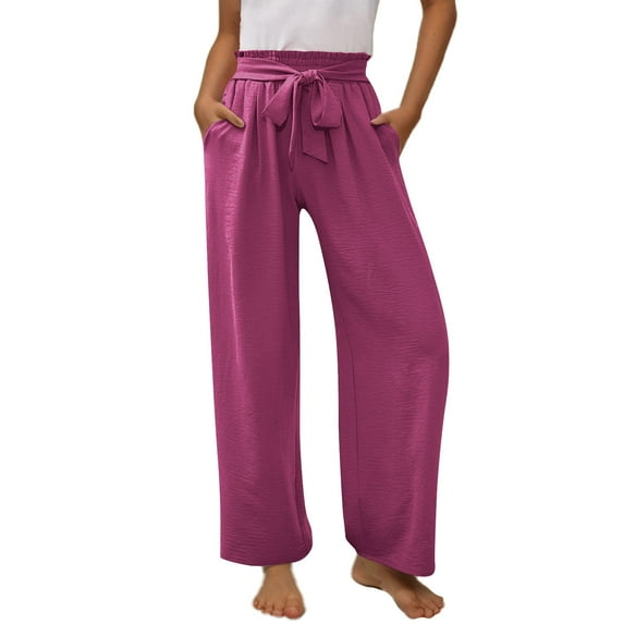 Casual Cargo Pants New 2025 Summer Teen Girls Casual Wide Leg Pants High Waisted Cute Tie Knot Pants Loose Flowy Beach Trousers Pinks 8 Years
