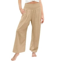 Casual Cargo Pants New Teen Girls Wide Leg Pants 2025 Summer Casual Loose Pants Smocked High Waist Flowy Beach Trousers Beige 8 Years