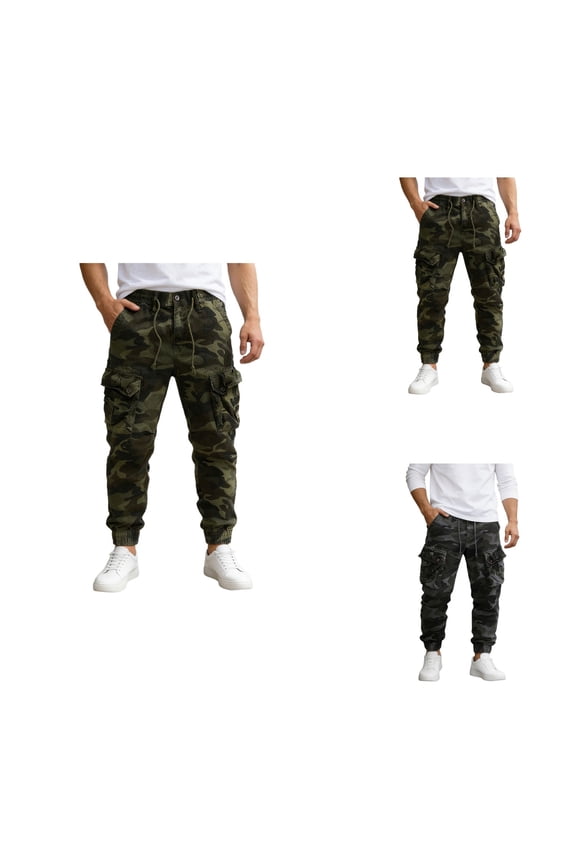 Casual Cargo Pants, Solid Color Utility Trousers with Multi Pockets, Relaxed Fit Drawstring Cotton Stretch for Outdoor Work Daily Wear