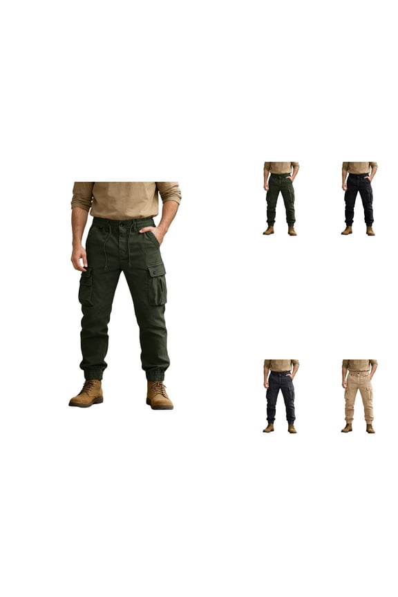 Casual Cargo Pants, Solid Color with 8 Pockets for Men's Outdoor Hiking and Work, Lightweight Tactical BDU Trousers for Daily Wear (No Belt)