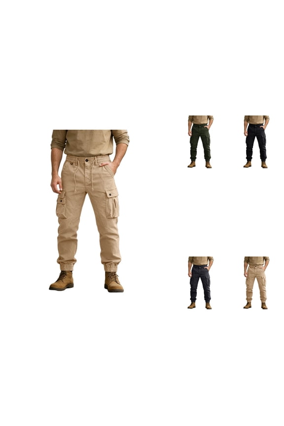 Casual Cargo Pants, Solid Color with 8 Pockets for Men's Outdoor Hiking and Work, Lightweight Tactical BDU Trousers for Daily Wear (No Belt)