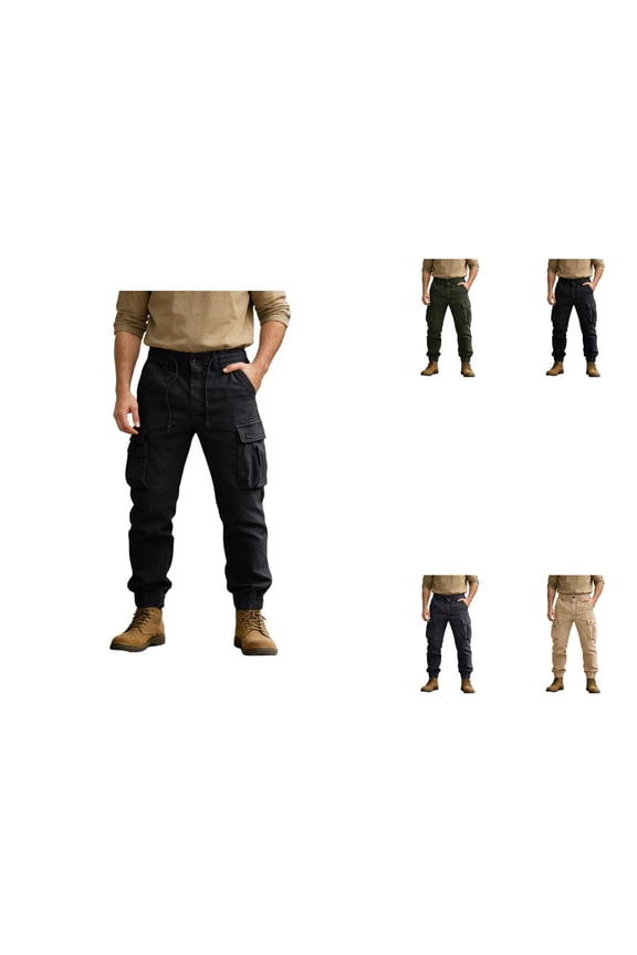 Casual Cargo Pants, Solid Color with 8 Pockets for Men's Outdoor Hiking and Work, Lightweight Tactical BDU Trousers for Daily Wear (No Belt)