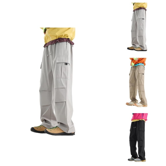 Casual Cargo Pants for Men Elastic Waist Drawstring Loose Baggy Parachute Pants with Pockets Trousers