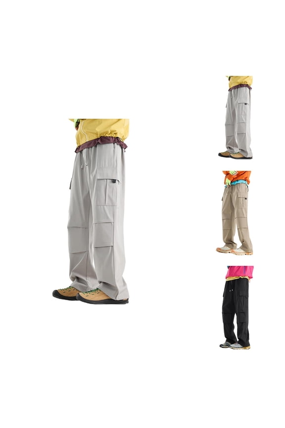 Casual Cargo Pants for Men Elastic Waist Drawstring Loose Baggy Parachute Pants with Pockets Trousers