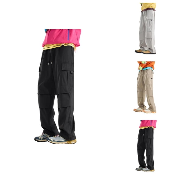Casual Cargo Pants for Men Elastic Waist Drawstring Loose Baggy Parachute Pants with Pockets Trousers