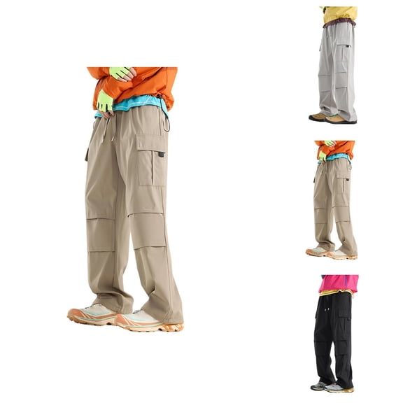 Casual Cargo Pants for Men Elastic Waist Drawstring Loose Baggy Parachute Pants with Pockets Trousers