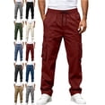 thumbnail image 1 of Casual Cargo Pants for Men Relaxed Fit Straight Leg Elastic Waist Drawstring Multiple Pockets Durable Pants, 1 of 9