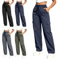 thumbnail image 1 of Casual Cargo Pants for Women Straight Leg Elastic Waist Multi Pocket Athletic Versatile Solid Joggers, 1 of 9