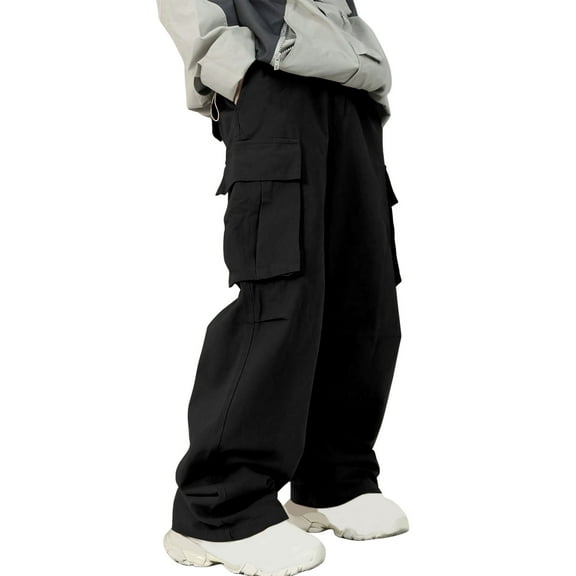 Casual Cargo Sweatpants for Men Baggy Sweatpant Open Bottom Drawstring Waist Joggers Pants with Mulit Pockets