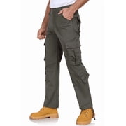 Mens Cargo Pants Casual Work Hiking Relaxed Fit Wear Resisting Pant for Men Green 38