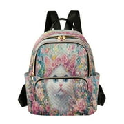 Casual Cat Surrounded by Pink Roses Backpack for School,College and Travel, Water Resistant Bookbag,