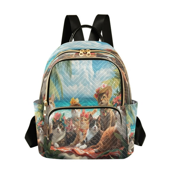 Casual Cats Beach Flowers Backpack for School,College and Travel, Water Resistant Bookbag,