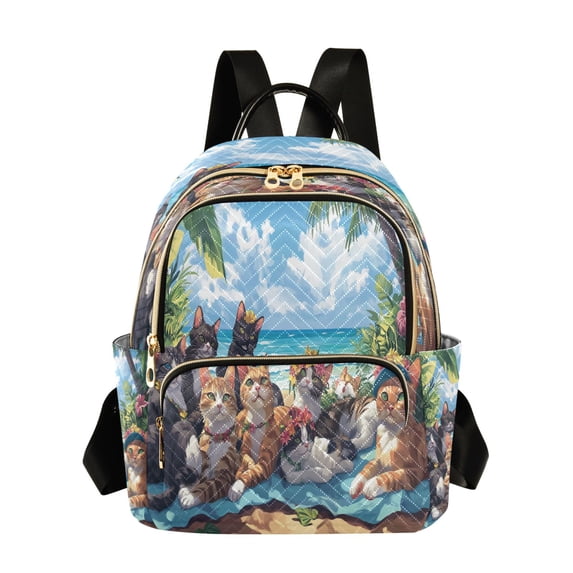 Casual Cats Beach Holiday Flowers Backpack for School,College and Travel, Water Resistant Bookbag,