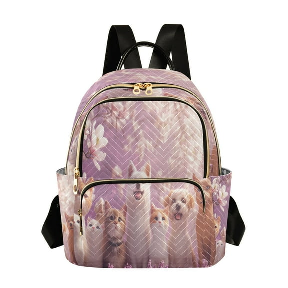 Casual Cats and Dogs with Flowers Backpack for School,College and Travel, Water Resistant Bookbag,