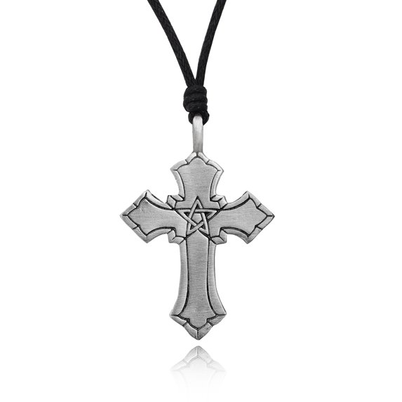 Casual Celtic Cross Silver Pewter Charm Necklace Pendant Jewelry With Cotton Cord