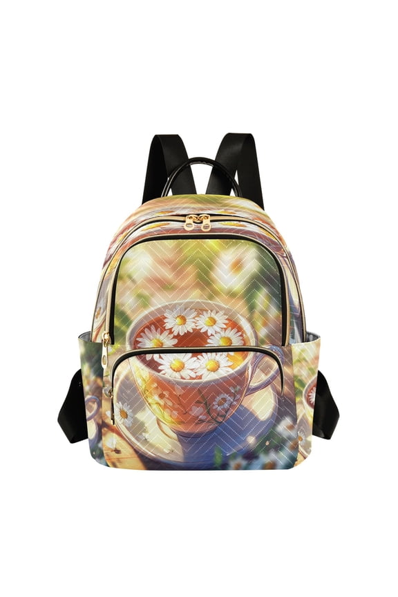 Casual Chamomile Tea with Flowers Backpack for School,College and Travel, Water Resistant Bookbag,