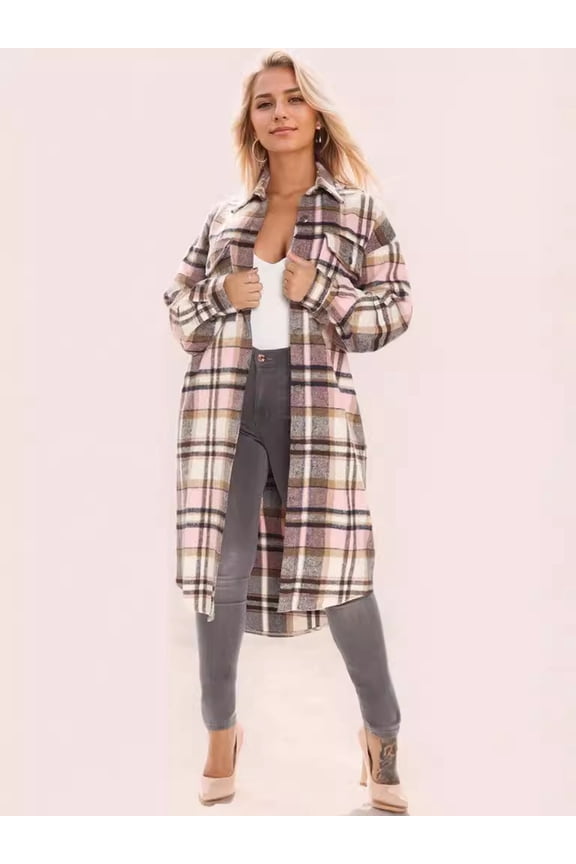 Casual Checkered Club Shacket (S, MultiBeige)