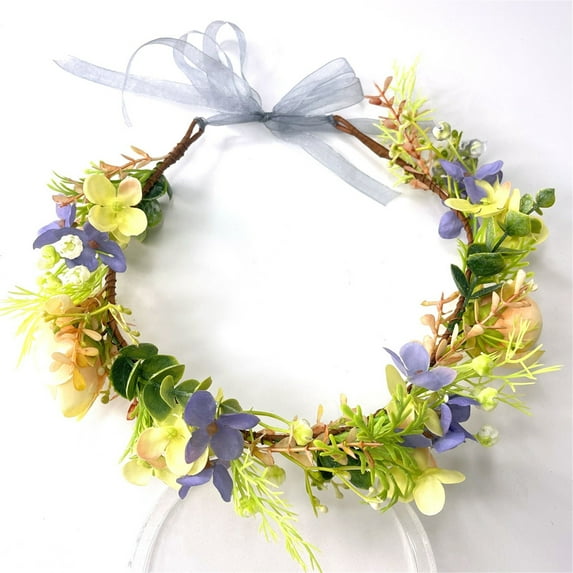 Casual Chic Head Wrap Girls Flower Crown Flower Girl Headpiece Boho Little Wreaths for Weddings Family Photography 2-In-1 Headband & Hair Clip