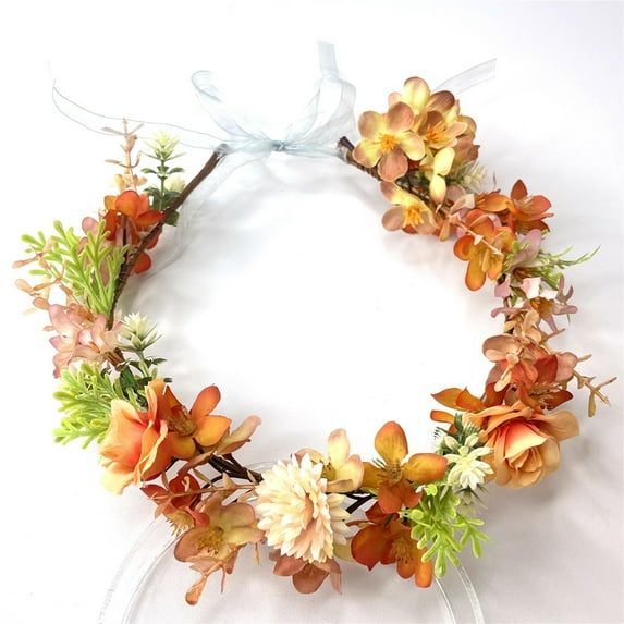 Casual Chic Head Wrap Girls Flower Crown Flower Girl Headpiece Boho Little Wreaths for Weddings Family Photography 2-In-1 Headband & Hair Clip