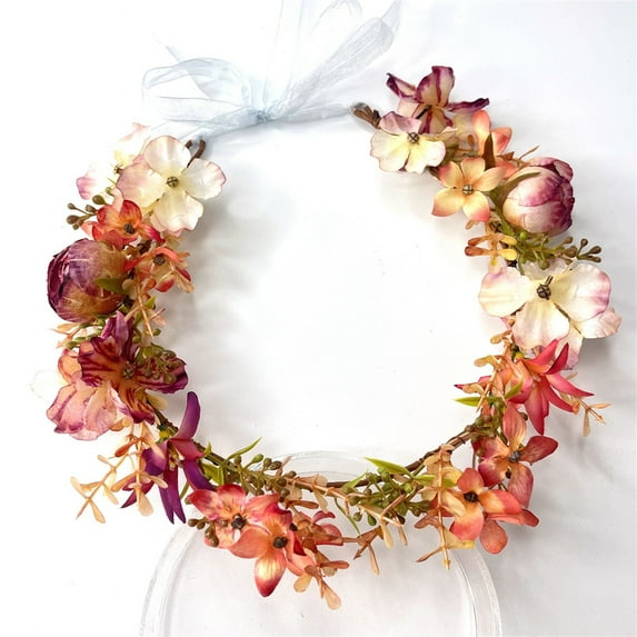 Casual Chic Head Wrap Girls Flower Crown Flower Girl Headpiece Boho Little Wreaths for Weddings Family Photography 2-In-1 Headband & Hair Clip