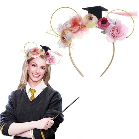 Casual Chic Head Wrap Graduation Photo Props Set – Butterfly & Flower Headbands Boho Headpieces & Academic Cap Accessories for Memorable Photos 2-In-1 Headband & Hair Clip
