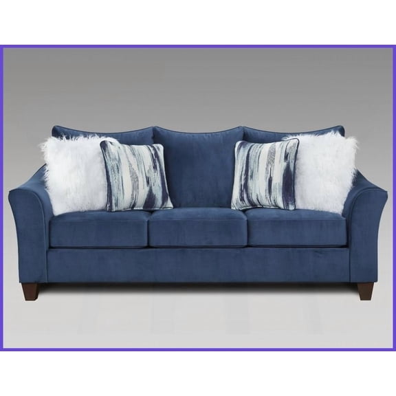 Casual Chic Navy Blue Fabric Pillowback Sofa  Living Room Seating with Accent Pillows