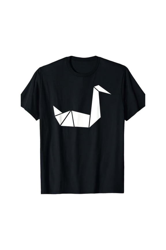 Casual Chic Origami Swan Graphic Tee T Shirt Geometric Design Top Round Neck Short Sleeve Soft Black S-5XL