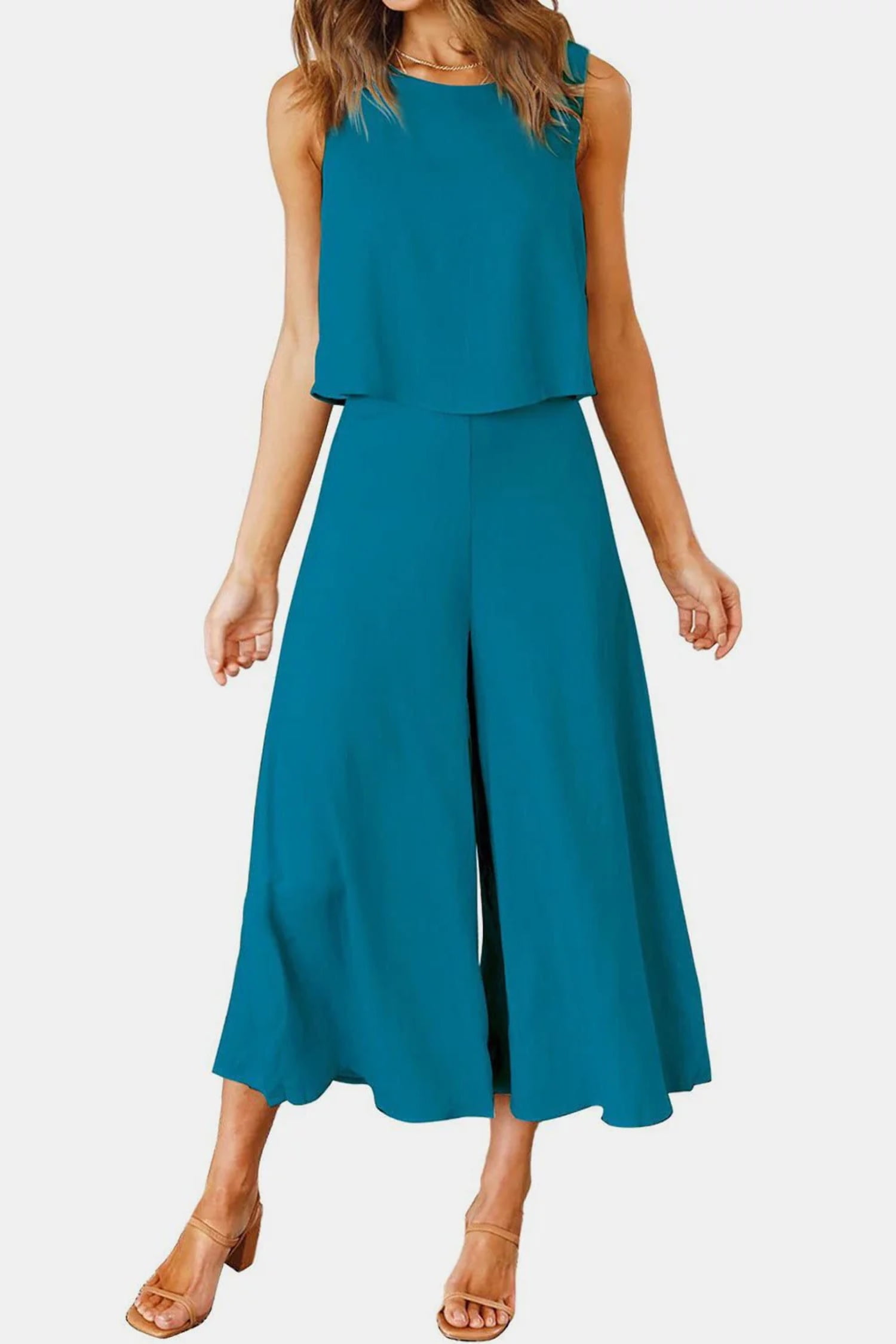 Casual Chic Two-Piece Set with Round Neck Top and Wide Leg Pants ...