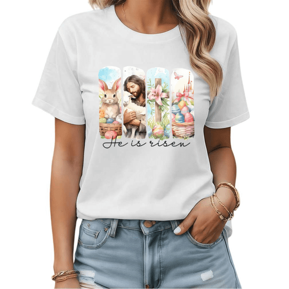 Casual Christian Easter Resurrection Graphic Tees Womans Tshirt Shirts Black White S-5XL Tops