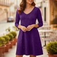 thumbnail image 1 of Casual Christmas Party Dresses for Women New Women's V-Neck Solid-Color Casual Long-Sleeved Pocket Short Dress Style B-47 Purple XL, 1 of 9