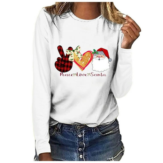Casual Christmas Shirt for Women Buffalo Plaid Cute Santa Print Lounge Tunics Tops Fashion 2025 Basic Xmas Tee Tops
