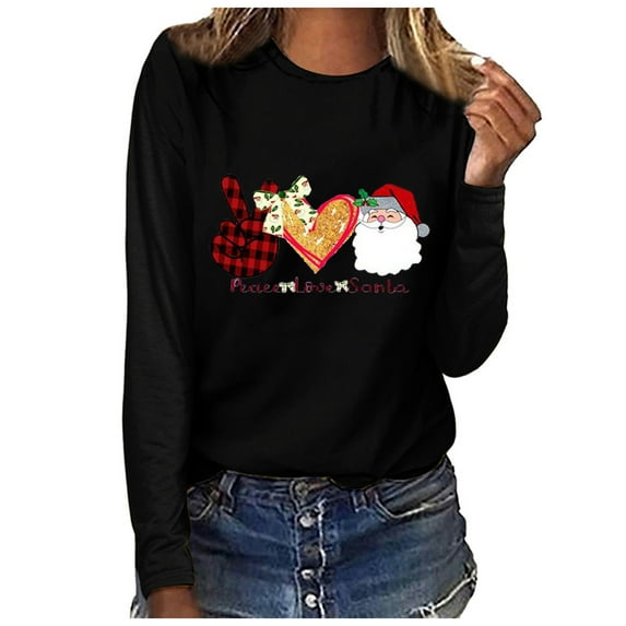 Casual Christmas Shirt for Women Buffalo Plaid Cute Santa Print Lounge Tunics Tops Fashion 2025 Basic Xmas Tee Tops
