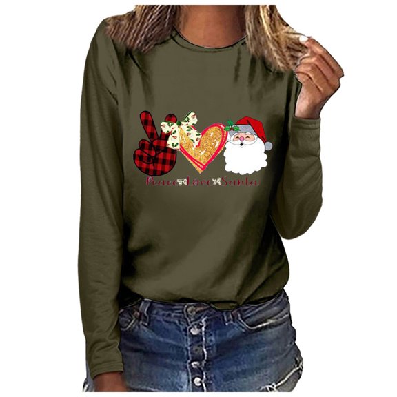 Casual Christmas Shirt for Women Buffalo Plaid Cute Santa Print Lounge Tunics Tops Fashion 2025 Basic Xmas Tee Tops